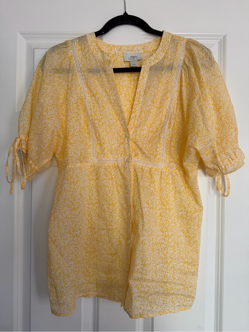 LOFT Yellow Floral Puff Sleeve Blouse